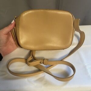 J. Crew Womens Tan Camel Leather Adjustable Strap Crossbody Camera Bag Purse